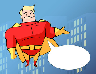 Classic retro flying superhero with red cape