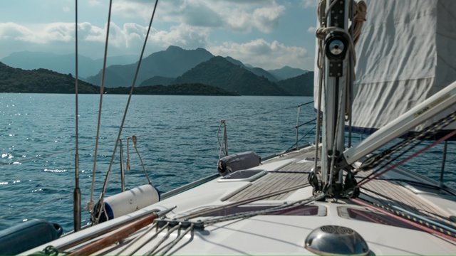 Time-Lapse of Sailing Boat Goes Ahead. 4k