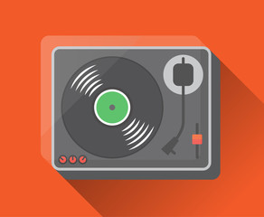 vinyl record player. Flat design, vector illustration