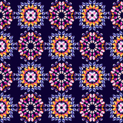 Fototapeta na wymiar Seamless pattern with an ornament in folk style. The effect of a kaleidoscope. Vector background.
