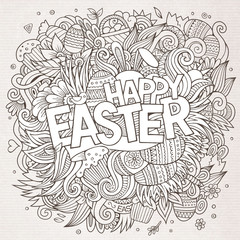 Cartoon hand-drawn doodles Happy Easter background