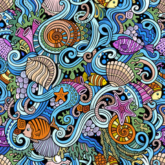 Cartoon doodles under water life seamless pattern