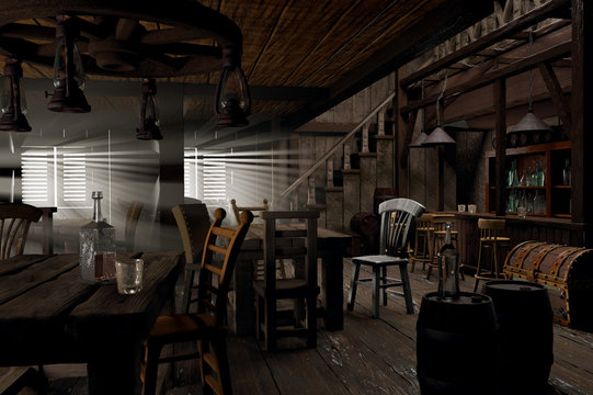 Wild West saloon 3D-illustration created from my mind
