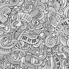 Cartoon hand-drawn doodles music seamless pattern