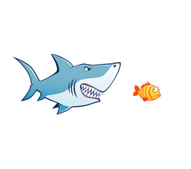 shark attak tiny fish vector illustration