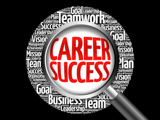 Career Success word cloud with magnifying glass, business concept