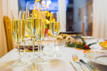 Dinner table with champagne