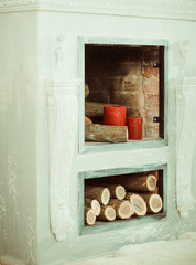 vintage fireplace with candles