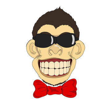Funny cartoon monkey with bow-tie and eyeglasses. 
