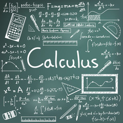 Calculus law theory and mathematical formula equation doodle handwriting icon in blackboard background with hand drawn model for education presentation or subject title, create by vector 