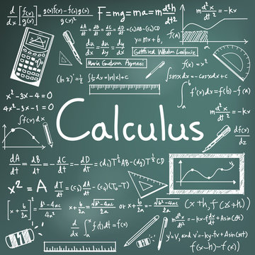 Calculus law theory and mathematical formula equation doodle handwriting icon in blackboard background with hand drawn model for education presentation or subject title, create by vector 