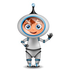 Cute cartoon astronaut standing isolated