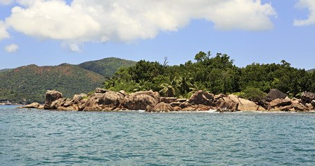 Beautiful Huge granite boulders on Curieuse Island in Indian Ocean.