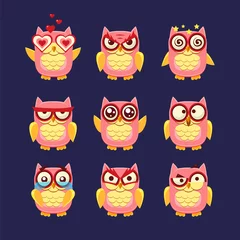 Fotobehang Pink Owl Emoji Collection © topvectors