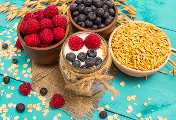 oat, oatmeal and fresh fruits