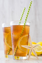Ice tea with lemon. Summer drink
