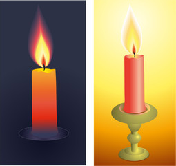 Burning candles realistic vector illustration.
