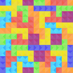 Seamless pattern of Tetris game colorful elements tetriminos in flat style