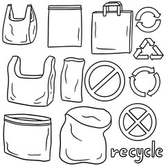 vector set of plastic bag and recycle icon