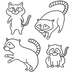 vector set of raccoon