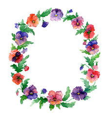 Watercolor flower wreath from pansies.