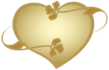 Golden frame in the shape of a heart with stylized flowers.