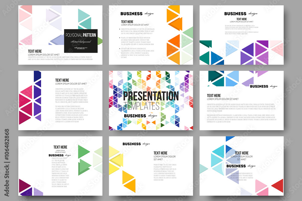 Poster set of 9 templates for presentation slides. abstract colorful business background, modern stylish he