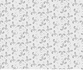 Grey seamless pattern with cartoon rabbits and eggs. Seamless easter pattern. Easter background. Card design, banner template