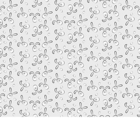 Grey seamless pattern with cartoon rabbits and eggs. Seamless easter pattern. Easter background. Card design, banner template