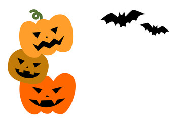 ハロウィン　カボチャとコウモリ　コピースペース