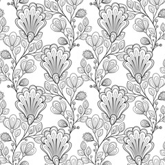 Vector Seamless Monochrome Floral Pattern