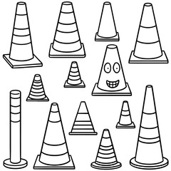 vector set of traffic cone
