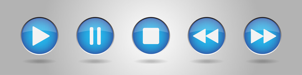 blue metal button with music control buttons