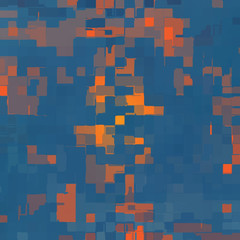 abstract deformed cubes in blue and orange shades