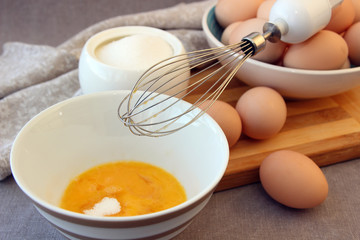 Preparation of a cooking recipe of eggs..