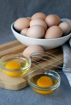 Chicken eggs broken for a cooking recipe..