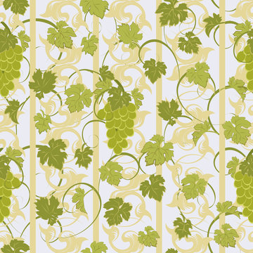 Vector repeating pattern with grape clusters in vintage style.