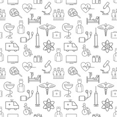 Seamless pattern of thin lines on medicine and health. 
