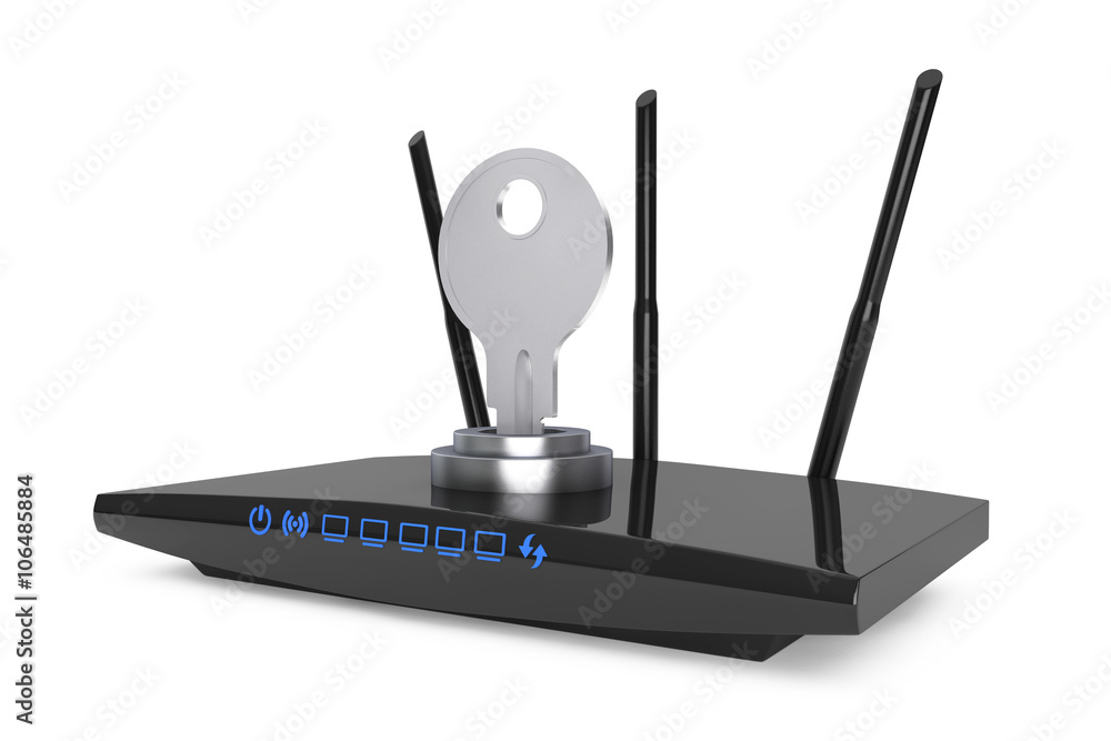 Poster wifi security concept. 3d modern wifi router