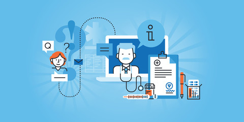 Flat line design website banner of online medical services. Modern vector illustration for web design, marketing and print material.