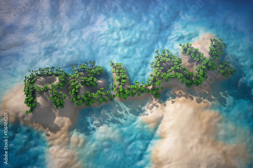 Tropical Island in Ocean with Trees as Relax sign