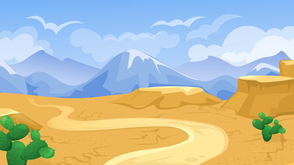 Desert With Road And Cactuses