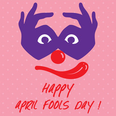April Fools Day text and funny face Joker vector illustration