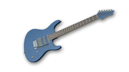Obraz na płótnie Canvas Blue electric guitar, music instrument isolated on white