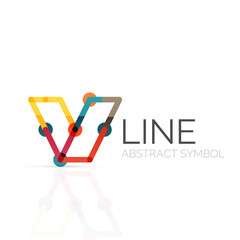 Linear abstract logo, connected multicolored segments of lines geometrical figure