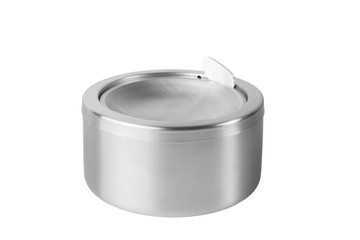 ashtray made of brushed inox. the product of metal on a white background.