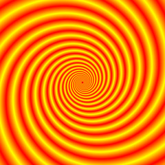 Yellow into Red via Orange Spiral / An abstract fractal image with a spiral design in yellow, red and orange.