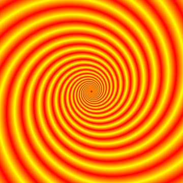 Yellow into Red via Orange Spiral / An abstract fractal image with a spiral design in yellow, red and orange.