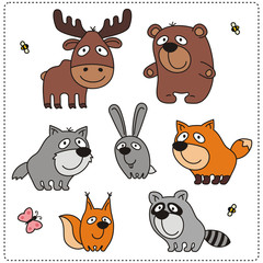 Obraz na płótnie Canvas Funny forest set. Vector illustration - cartoon forest animals. Collection isolated forest animals on white background.