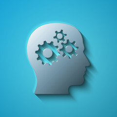 Data concept: flat metallic Head With Gears icon, vector